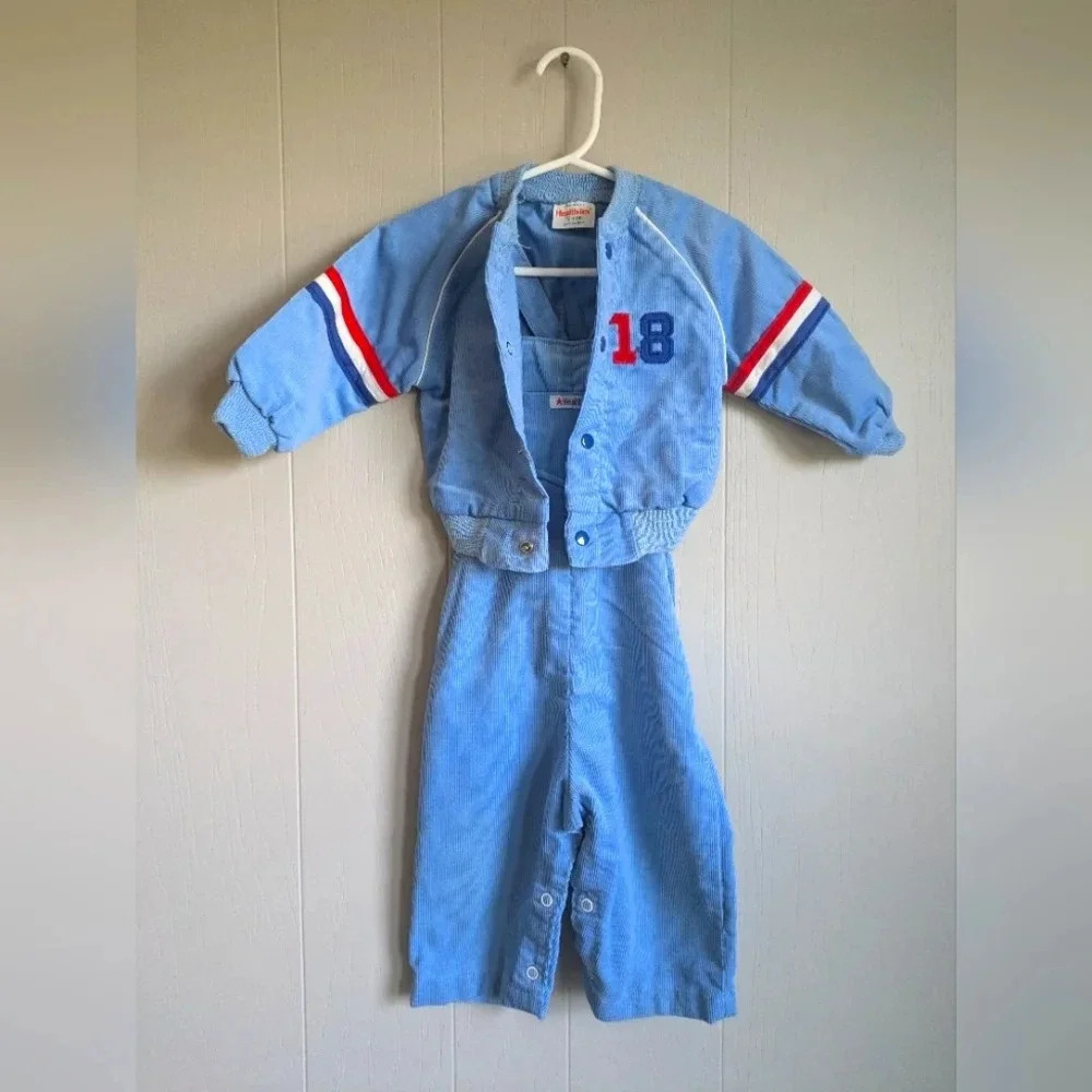 Healthtex Corduroy Overalls Jacket Set 12M Blue Sports Varsity Stripe